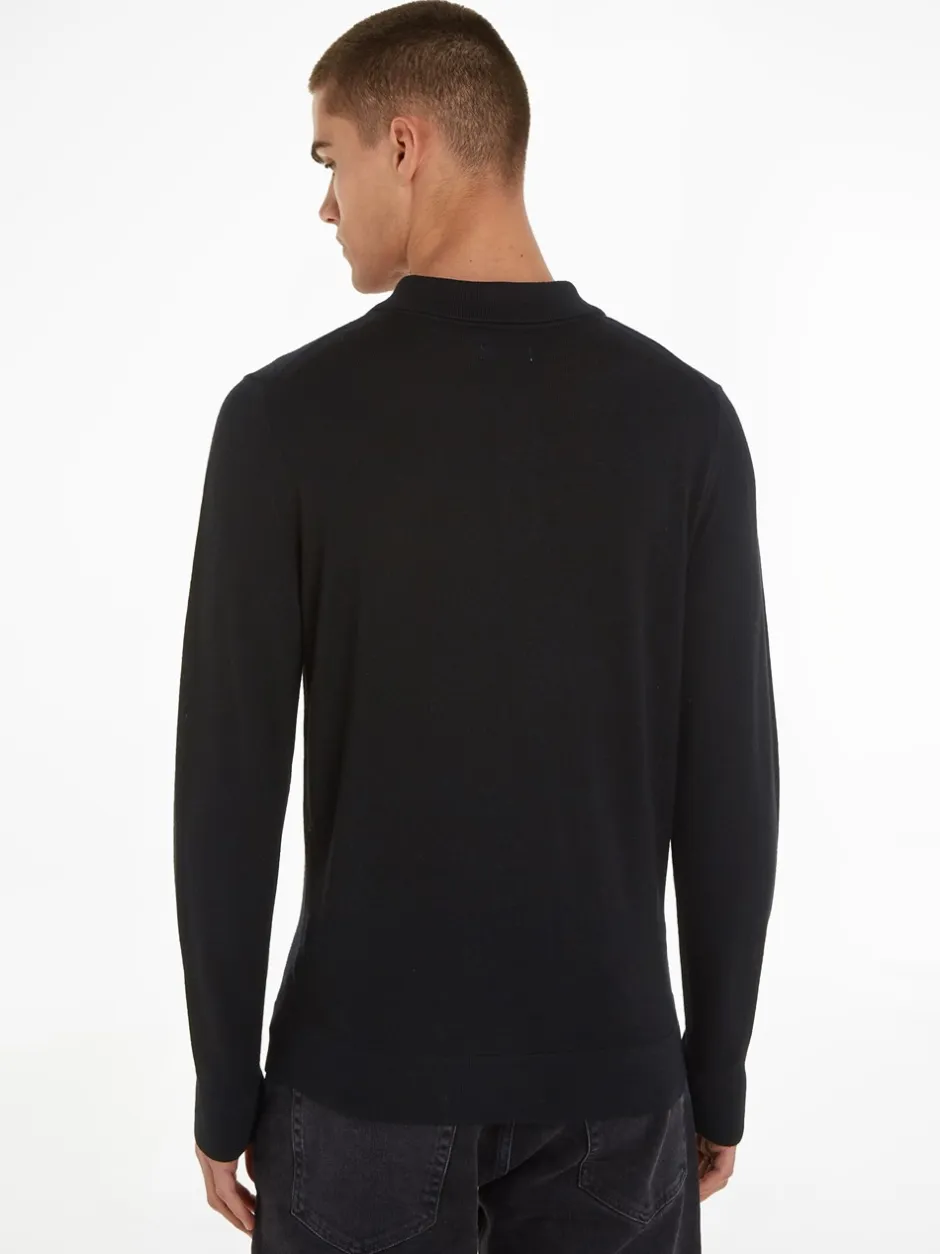 Clearance Calvin Klein Merino Polo Pullover, , XL Sort