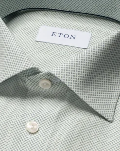 Clearance Eton Micro Print Signature Poplin Contemporary Fit Skjorte, , 42 Light Green
