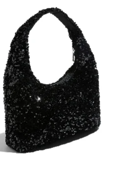 Outlet Pieces Milla Glitter Skuldertaske, Black