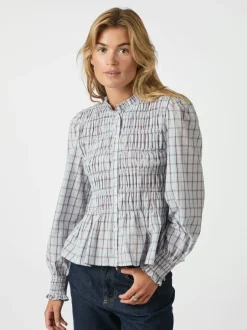Neo Noir Mocca Smock Check Bluse, , 40*Dame Bluser & Skjorter