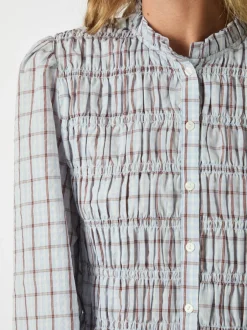 Neo Noir Mocca Smock Check Bluse, , 40*Dame Bluser & Skjorter