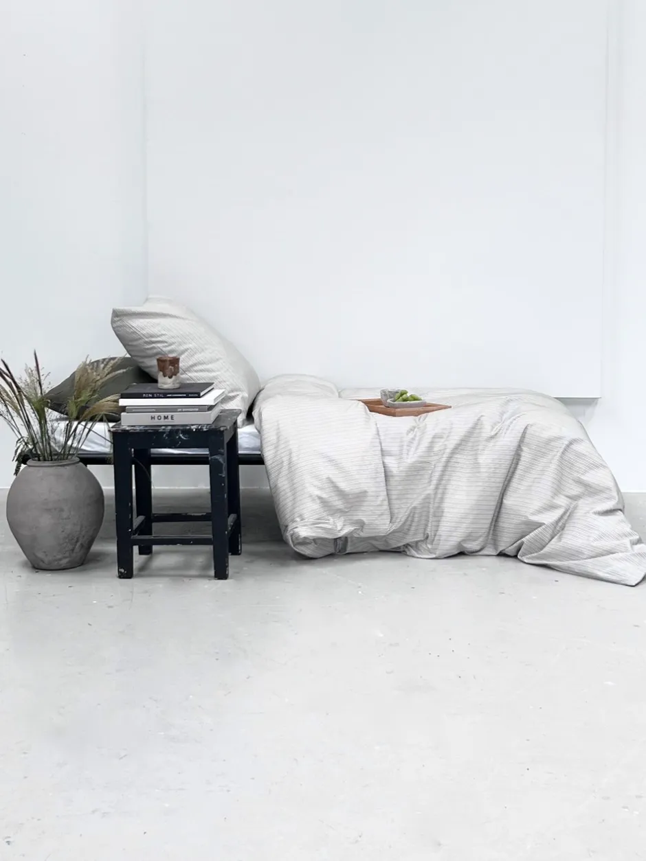 Clearance OMHU Multi Stripe Sengelinned, , 140x200 cm Mud