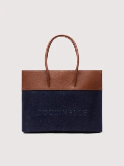 Sale Coccinelle Myrtha Denim Håndtaske, Blue Den/Cognac
