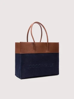 Sale Coccinelle Myrtha Denim Håndtaske, Blue Den/Cognac