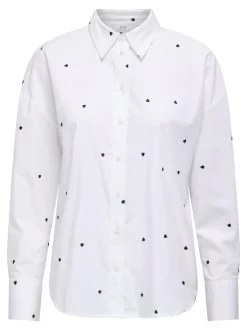 Clearance JDY Nelly Loose Skjorte, , S White/Black Heart Embroidery