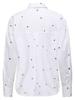 Clearance JDY Nelly Loose Skjorte, , S White/Black Heart Embroidery