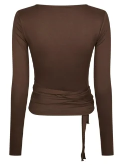 Neo Noir Nia Jersey Wrap Bluse, , 40 Chocolate Brown