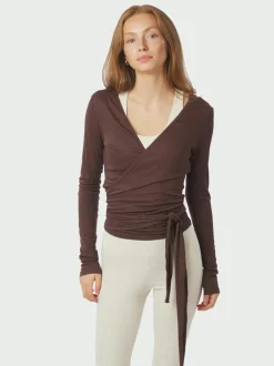 Neo Noir Nia Jersey Wrap Bluse, , 40 Chocolate Brown