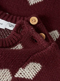 Discount Name It Oana Baby Knit Kjole, , 68 cm Burgundy Peyote Heart