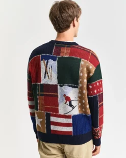 GANT Patchwork Crewneck Sweater, , M* Strik
