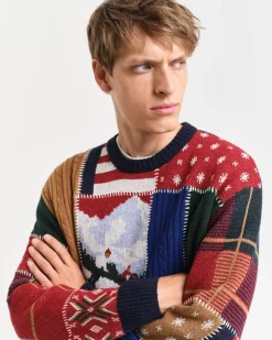 GANT Patchwork Crewneck Sweater, , M* Strik