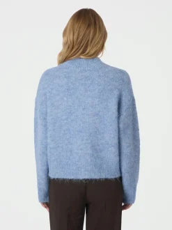 Discount Neo Noir Paulina Fluffy Knit Striktrøje, , 38 Dusty Blue