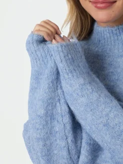 Discount Neo Noir Paulina Fluffy Knit Striktrøje, , 38 Dusty Blue