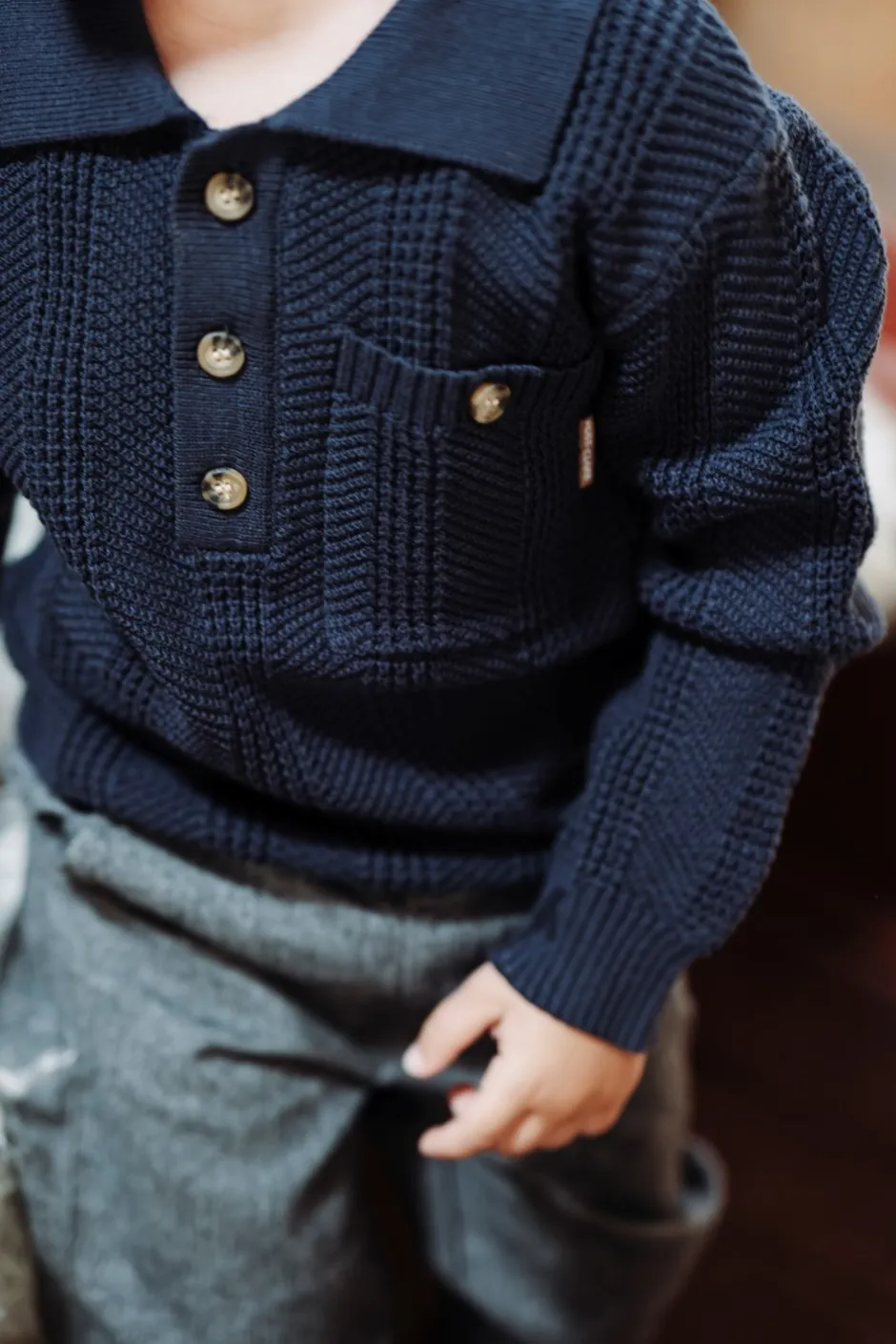 Clearance Hust & Claire Pelle Structure Striktrøje, , 104 cm More Navy
