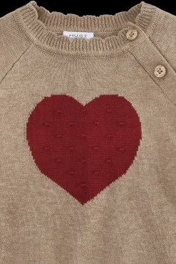 Hot Hust & Claire Pusle Heart Striktrøje, , 92 cm Biscuit