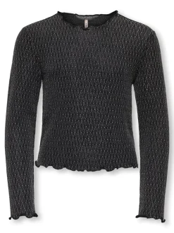 New KIDS ONLY Queen Glitter Bluse, , 158-164 cm Black Lurex Silver/Harlekin