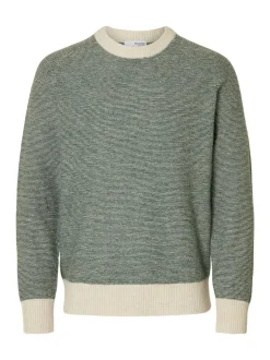 Hot Selected Homme Rai Striktrøje, , M Deep forest Ministripe Oatmeal