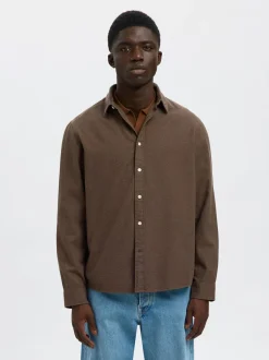 New Selected Homme Regnoah Brushed Twist Skjorte, , M Demitasse Twisted/Moral