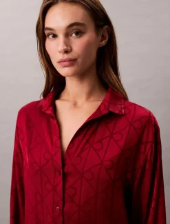 Calvin Klein Relaxed Natskjorte, , S Giga Satin Shine Emblem/Red
