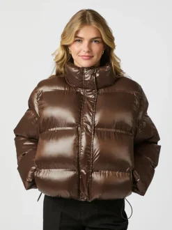 Discount Neo Noir Rhea Shiny Puffer Jakke, , 34 Dark Brown