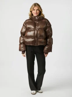 Discount Neo Noir Rhea Shiny Puffer Jakke, , 34 Dark Brown