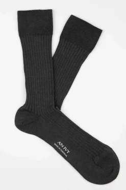 Discount AN IVY Ribbed Cotton Strømper, , 43-46 Charcoal