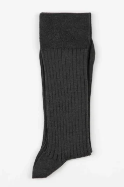 Discount AN IVY Ribbed Cotton Strømper, , 43-46 Charcoal