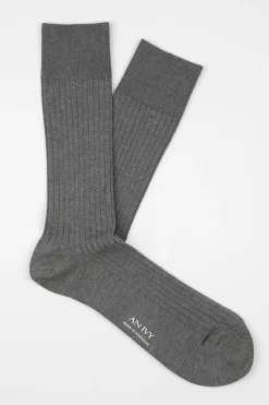 Discount AN IVY Ribbed Cotton Strømper, , 43-46 Light Grey