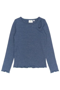 New THE NEW Rina Langærmet Glitter Rib Bluse, , 134-140 cm Navy Blazer