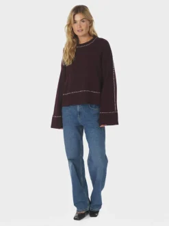 Discount Neo Noir Roeme Knit Stitch Striktrøje, , 38 Wine