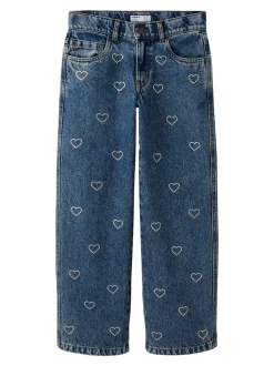 Outlet Name It Rose Wide Rhinestone Jeans, , 152 cm Denim Blue