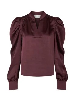 Clearance Neo Noir Rosslyn Heavy Sateen Bluse, , 38 Burgundy