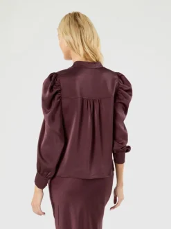 Clearance Neo Noir Rosslyn Heavy Sateen Bluse, , 38 Burgundy