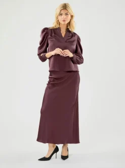 Clearance Neo Noir Rosslyn Heavy Sateen Bluse, , 38 Burgundy