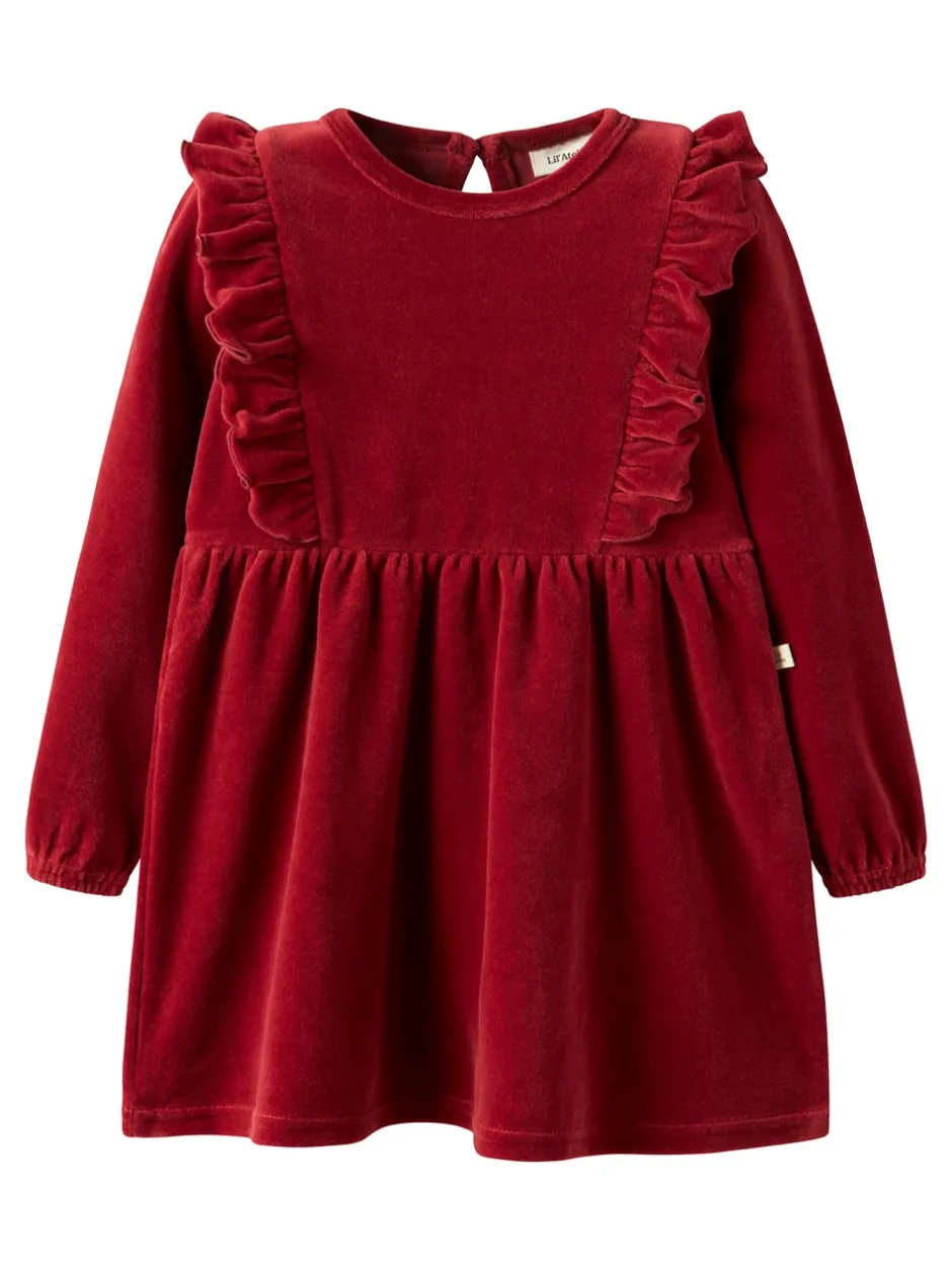 Clearance Lil' Atelier Saga Kjole, , 116 cm Red Dahlia