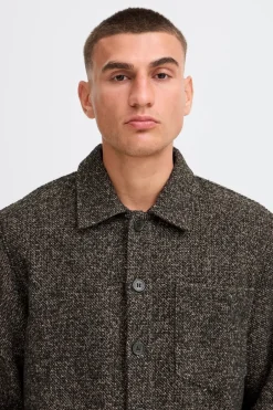 Best Solid Simeon Overshirt, , XL Slate Black Melange