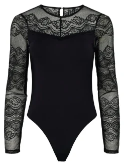 New Pieces Sinna Langærmet Bodystocking, , M Black