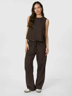 Clearance Neo Noir Sonar Linen Bukser, , 34 Dark Brown