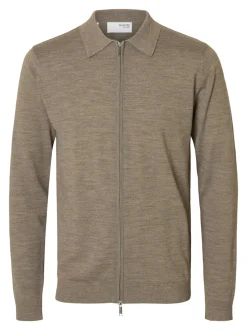 New Selected Homme Soren Knit Zip Cardigan, , S Desert Taupe