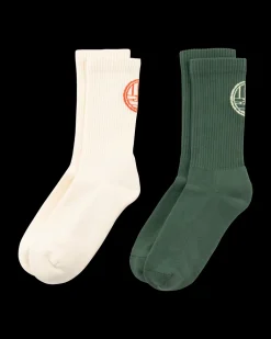 Discount Woodbird Stamp 2-pak Tennissokker, , One Size Pine Green/ Off White