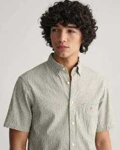 Best GANT Striped Seersucker Skjorte, , XL Pine Green