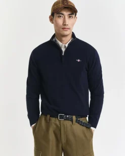 Discount GANT Superfine Lambswool Half Zip Striktrøje, , XL Marine