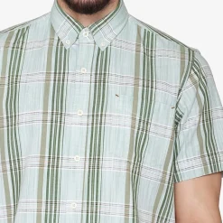 Best Signal Teis Check Slub Skjorte, , XL Worn Green