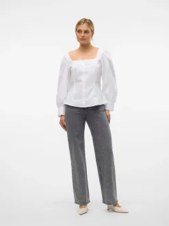 New Vero Moda Tessa Wide Studs Jeans, , W33/L32 Light Grey Denim