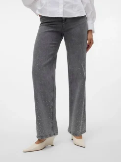 New Vero Moda Tessa Wide Studs Jeans, , W33/L32 Light Grey Denim