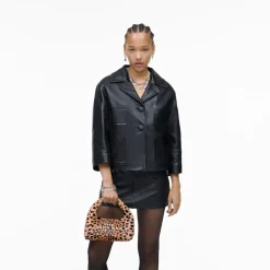 Hot Marc Jacobs The Cheetah Leather Mini Sack Taske, Black Multi