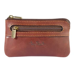 Outlet Tony Perotti Vegetale Leather Zippered Nøglepung, Dark Brown