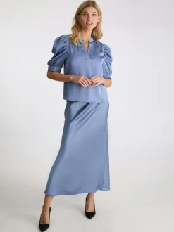 New Neo Noir Vicky Heavy Sateen Nederdel, , 42 Smoke Blue