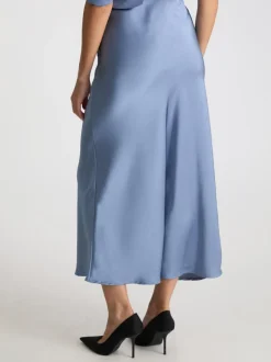 New Neo Noir Vicky Heavy Sateen Nederdel, , 42 Smoke Blue