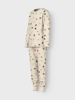 Hot Name It Vismas Kids Pyjamassæt, , 116 cm Whitecap Gray Xmas AOP